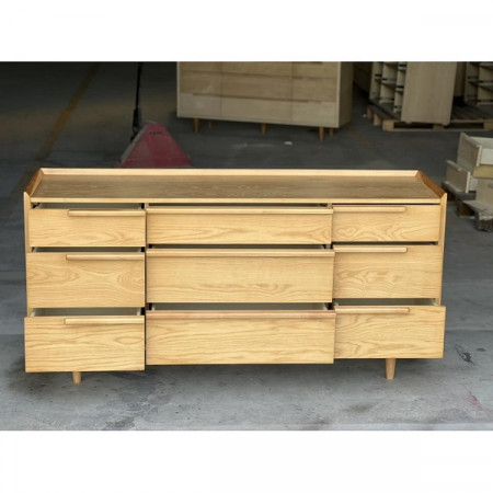 SB589 : Tủ Ngang 09 Ngăn Kéo Màu Vàng Gỗ - Ngang 172cm